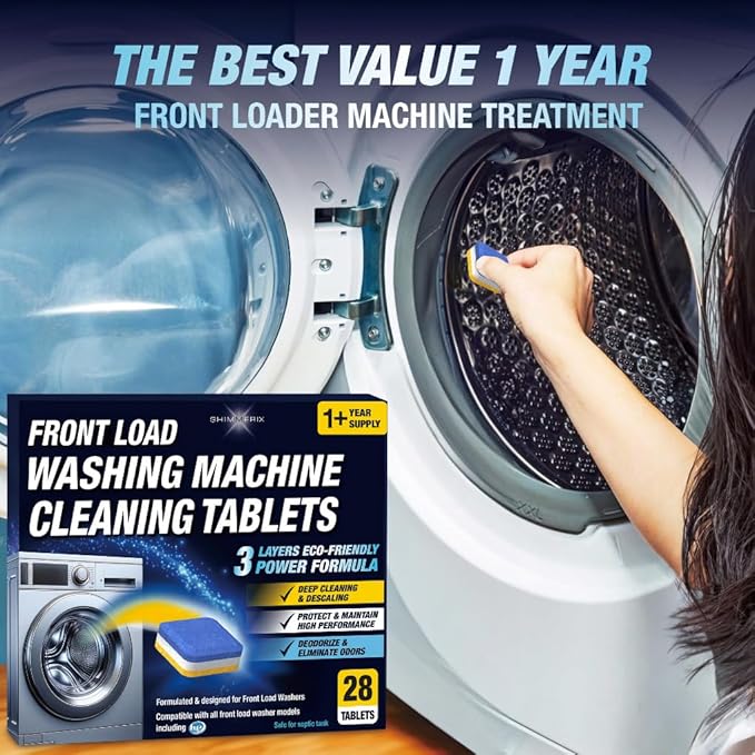Washing Machine Cleaner Tablets 70 Pack for HE Front Load - Eco Friendly Washer Cleaning Tablets Formula - Pets Hair & Smell Solution - Septic Safe Descale Deodorize Protect - 1 Plus Year Supply