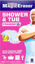 Mr. Clean Magic Eraser Sponge, Bathroom, Shower, Tub Cleaner, Soap Scum Remover, Bathroom Cleaning Supplies, Dawn Cleaning Power with Lemon Scent, Shower & Tub, 8ct