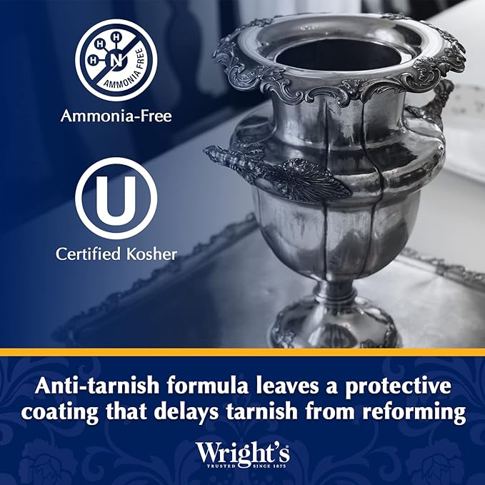 Wright's Silver Cleaner and Polish Cream, 8 Ounce, Gently Clean and Remove Tarnish for Jewelry, Pewter, and Sliver Without Scratching, Ammonia Free