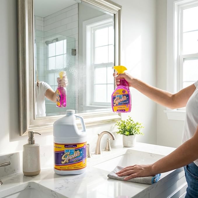 Sparkle Glass Cleaner Spray Bottle & 1 Gallon Refill, Ammonia-Free Original Formula, Streak-Free Shine, 33.8 fl oz + 128 fl oz (Pack of 1 Set)