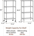 SINGAYE 4 Small Shelves Storage Shelf Wire Shelving Unit Metal Shelf Adjustable Organizers Storage Shelving with Wheels for Bathroom Laundry Room Kitchen Pantry