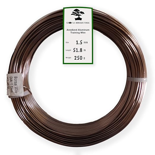 Anodized Aluminum 1.5mm Bonsai Training Wire 250g Large Roll (170 feet) - Choose Your Size and Color (1.5mm, Brown)