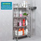 susunnus Stainless Steel Shelf,Shelves for Storage,Metal Shelf,Kitchen Garage Shelves, with Wheels,Rolling Shelves,Adjustable Height,Weight Capacity 350LB (27.6in*10.2in-4T with guardrails)