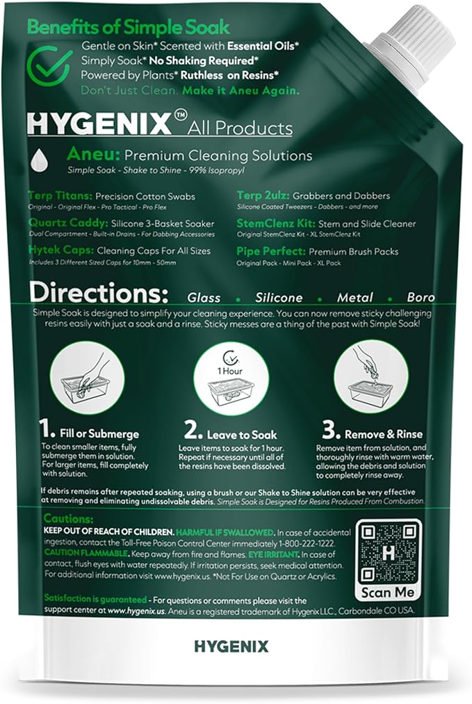 Aneu Simple Soak 32oz – Soak & Rinse Formula | Easily Dissolves Tough Resins & Grime | No Shaking Required | Cleans Glass, Silicone, Metal, & Borosilicate | 32oz - 1 Pack