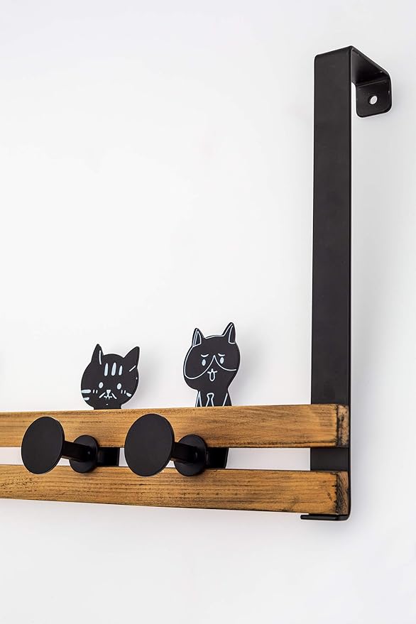 creathome Over The Door Rail with 4 Peg Hooks, Lovely Cat Pattern, Classic Style