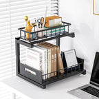 2 Pack Under Sink Organizer, 2-Tier Heavy Duty Metal Pull Out Cabinet Organizer Slide Out Sink Shelf Organizer Height Adustable, Multi-Purpose Storage Shelf for Kitchen Bathroom (Black, 2 Pack)