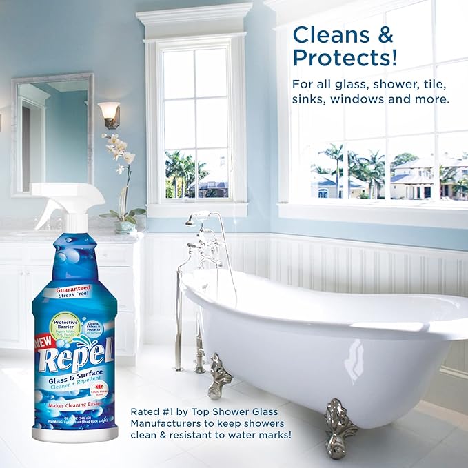 Clean-X REPEL Glass & Surface Cleaner 32 fl. oz. - Cleans & Repels water spots and dirt on glass, mirror, tile and multi surface by UNELKO (2)