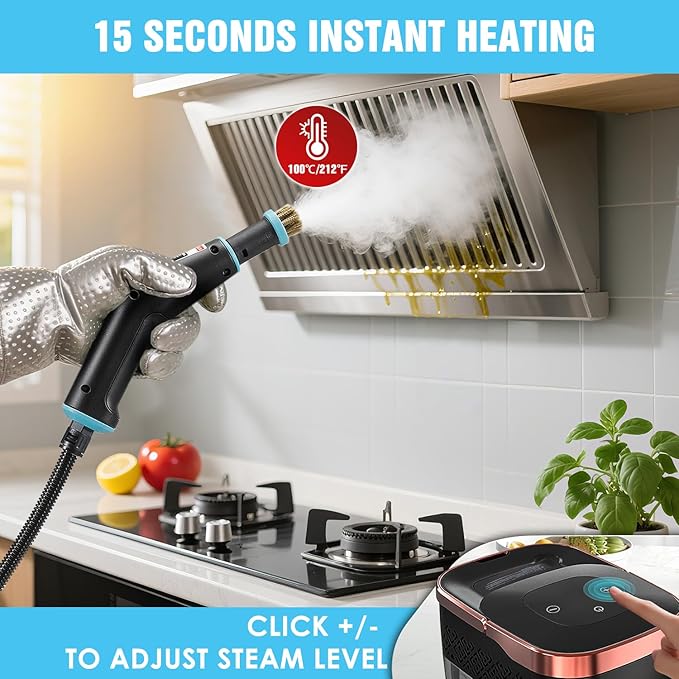 Steam Cleaner, 4 Bar High Pressure Steamer with 6-Level Adjustable, 15s Heat-Up, 42.7oz Large Tank, 7ft Extended Hose, 18 pcs Accessories, Portable Steam Cleaner for Home, Car, Tile, Grout, Grease