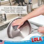 Stainless Steel Wool Scouring Pad, 2 Pack, by LOLA Brand, 18 Grams - Curled Flat Wire, Cleans Caked On & Baked On Messes on Cookware