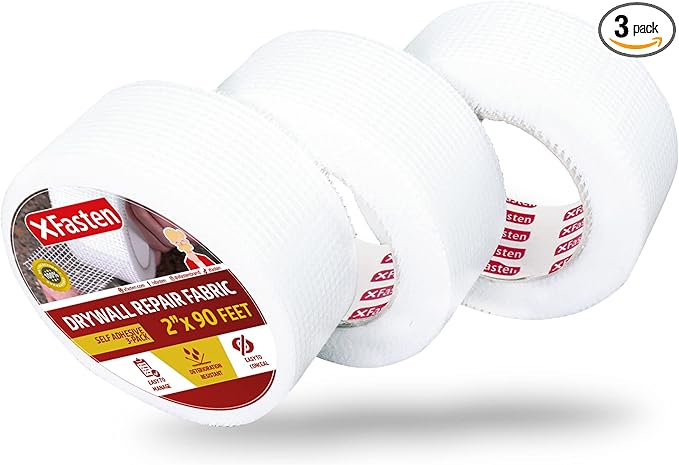 XFasten Drywall Repair Mesh Tape - 2-Inches x 90-Foot, Pack of 3, for Patching Holes and Cracks, Wall Repair Fiberglass Joint Tape, Spackle Tape