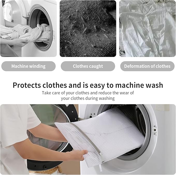 Small Honeycomb Lingerie Bags with Hanging Loop- MDSXO 3 Pack Mesh Laundry Bags for Washing Delicates, White Wash Bags for Socks, Bra, Mask, Baby Clothes 10 * 12 inch [3 Pack]