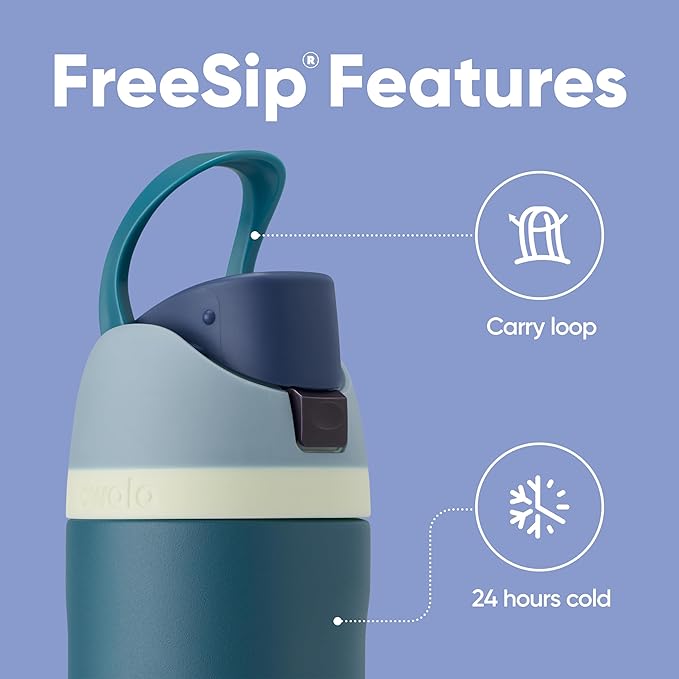 Owala FreeSip Insulated Stainless Steel Water Bottle with Straw, BPA-Free Sports Water Bottle, Great for Travel, 24 Oz, Denim