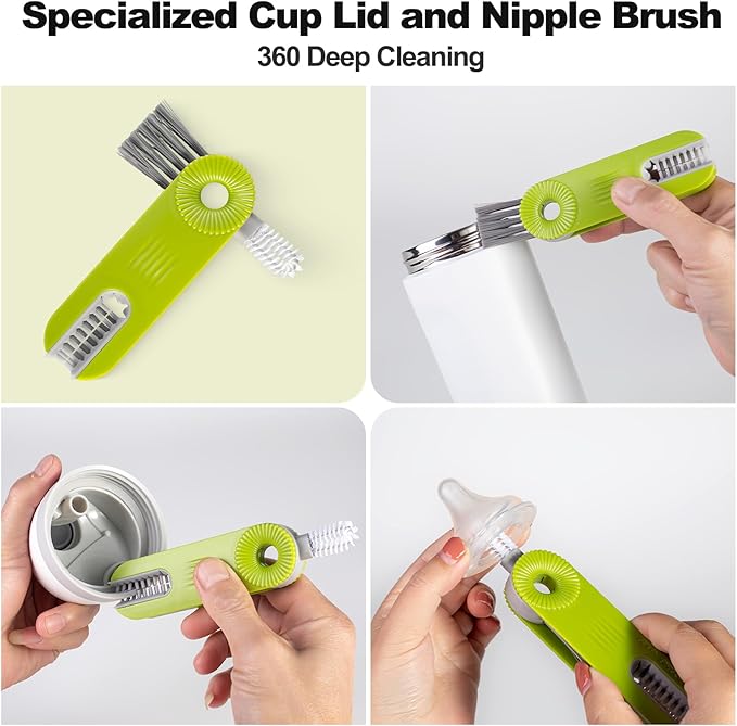 [3 Pack] Bottle Brush, 15 Inches Stainless Steel Long Handle Baby Bottle Scrub Cleaning Brush with Straw & Lid Brushes for Sports Water Bottles, Cups, Coffee Mugs, Glasswares, Tumblers, Wine Decanters