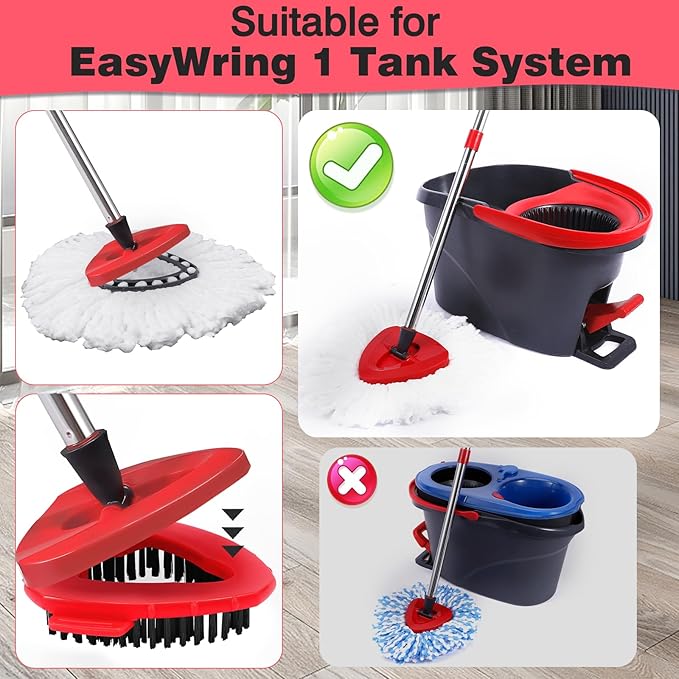 4 Pcs Micro Spin Mop Replacements Head & 2 Chennile Mop Heads & 1 Scrub Brush & 1 Base Combo for Oceda EasyWring 1-Tank System,Mop Head Replacement,Machine Washable for Home,Bathroom,Kitchen