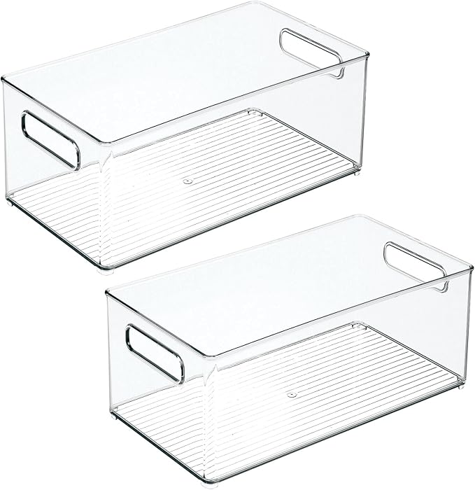 mDesign Deep Plastic Storage Organizer Container Bin, Bath and Shower Organization for Cabinet, Cupboard, Shelves, Counter, or Closet - Holds Shampoo, Vitamins, Ligne Collection, 2 Pack, Clear
