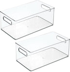 mDesign Deep Plastic Storage Organizer Container Bin, Bath and Shower Organization for Cabinet, Cupboard, Shelves, Counter, or Closet - Holds Shampoo, Vitamins, Ligne Collection, 2 Pack, Clear