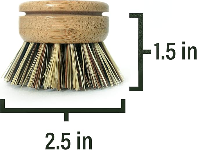 6 pcs Wooden Dish Brush Replacement Heads Made of Renewable Bamboo Wood and Natural Bristle Fiber, Durable, Long Lasting (Palm/Coconut Fiber Bristles)
