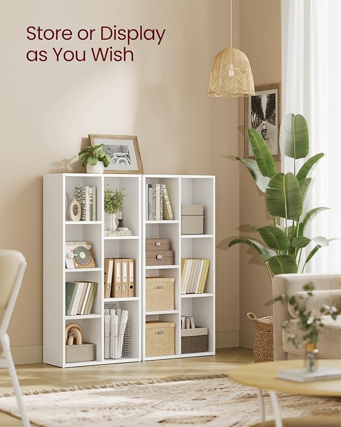 VASAGLE Bookcase, Bookshelf with 7 Compartments, Freestanding Shelves and Cube Organizer, for Display in Living Room, Bedroom, and Home Office, White ULBC27WT