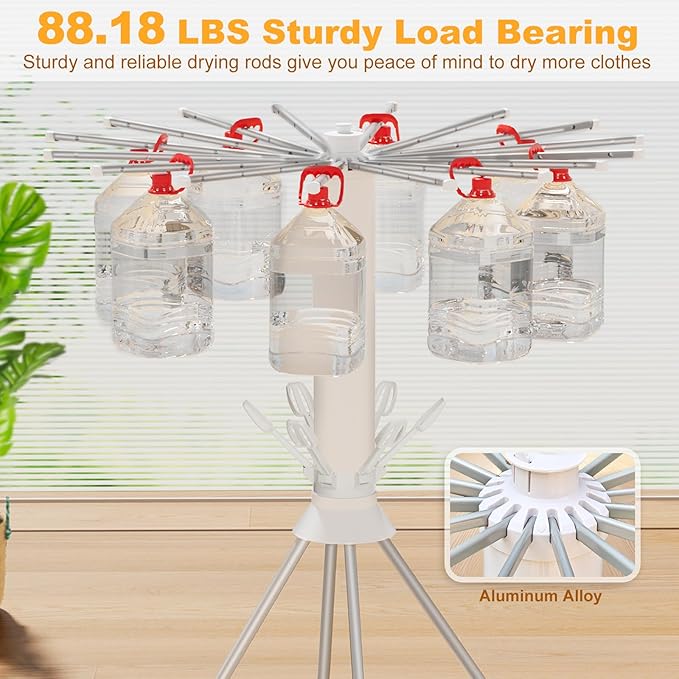 4-Legged Clothes Drying Rack Foldable, Portable Laundry Drying Racks, Outdoor Collapsible Drying Rack Clothing with 4 Pulleys and Anti-Slip Holes, Aluminum Indoor Dry Rack for Clothes, Shoes, Towel