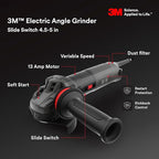 3M Electric Angle Grinder, 11130, VS, 4.5-5 in Slide Switch, 13-Amp, 120V, for Cutting, Grinding, Polishing and Rust Removal,1 EA