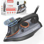 Steam Iron for Clothes with LCD Screen, 1700W Iron Non-Stick Ceramic Soleplate, Auto Shutoff, Self-Cleaning, Anti-Drip, Steam Burst, Spray Mist 10.14oz Water Tank Ironing Clothes for Home,Grey
