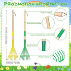2Pcs Kids Rake Garden Tool Set Toy,Child Size Lawn Small Rakes and Garden for Leaves,Wooden Gardening Toy Rakes with Detachable Handles Outdoor Toys Gift for Boys and Girls (Green+Yellow)