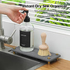 Kitchen Sink Caddy Water Absorbing Stone Drying Tray, Diatomite Bathroom Sink Organizer, Faucet Counter Mat Coaster, Soap Dish Rack Riser Dispenser Sponge Holder, Dark Gray Gold 10" x 4"