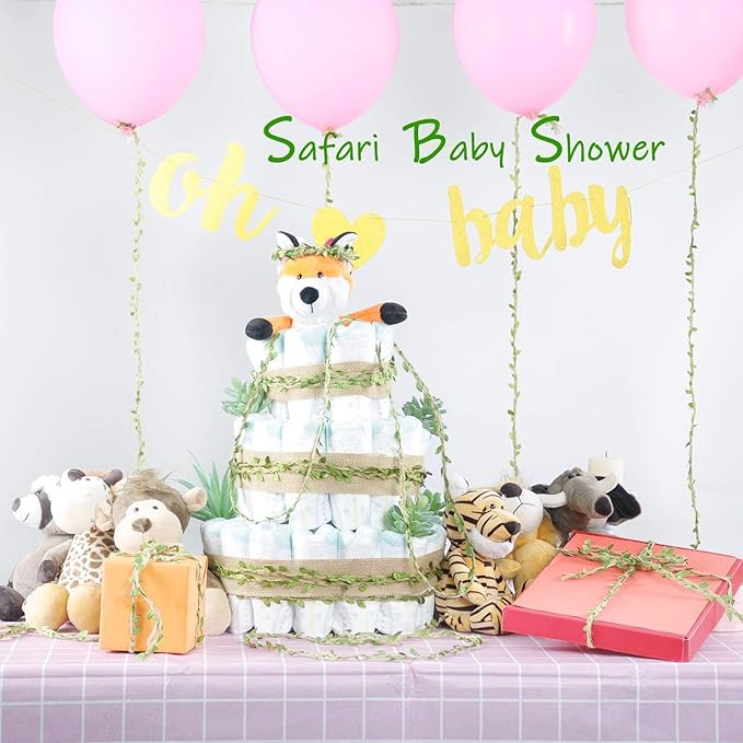 Naidiler 32 Ft Burlap Leaf Ribbon Twine for Crafts for Safari, Jungle, Fairy Party, Woodland Baby Shower, Enchanted Forest Decorations Vines Decor