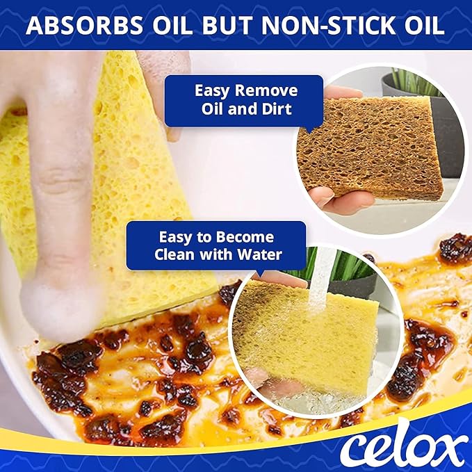 CELOX 24 Pack Cellulose Sponges, Kitchen Sponges for Dishes Cleaning