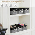 Storage Baskets for Shelves 11.8x7.9x5.2 Inch-Foldable Fabric Organizing Storage Bins with Handles, Closet & Bathroom Organizer, Home Storage for Kitchen, Office (6-Pack, Black&Gray)