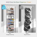Over the Door Organizer Closet,5 Bins 10 Side Pockets,Hanging Organizer,Anti Tilt 44 lbs Load Organizers and Storage with Clear Window for Bedroom,Nursery,Rv,Bathroom,Camper(Light Grey)