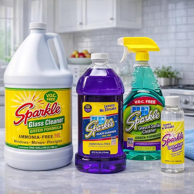 Sparkle Glass Cleaner Green Formula, Streak-Free Window, Mirror & Glass Surface Cleaner, 1 Gallon 128 Fl Oz Refill