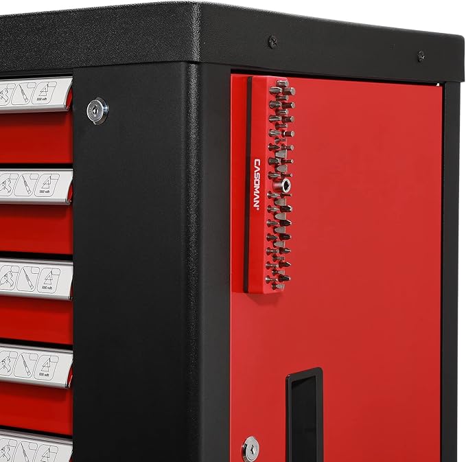 CASOMAN 1/4" Hex Bit Organizer with Magnetic Base - Red, 43 Hole Bit Organizer with Strong Magnetic Base, Magnetic Bit Organizer for Your Specialty
