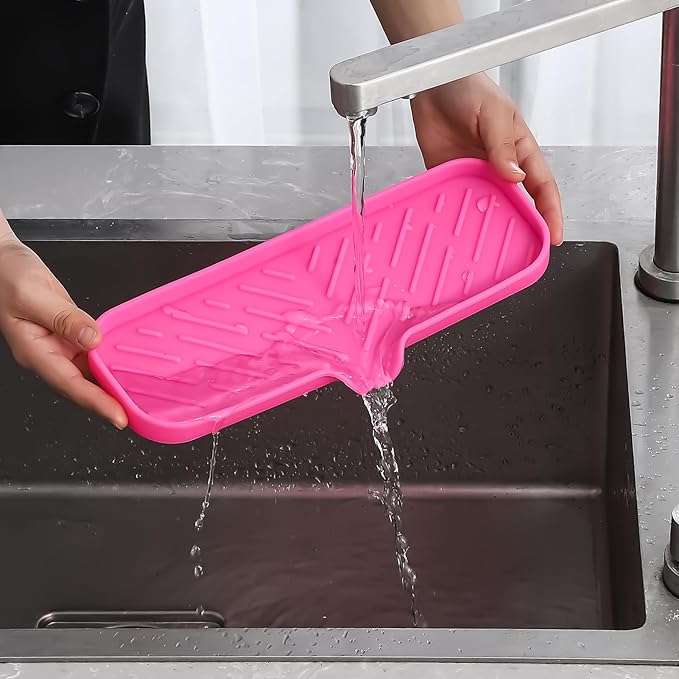 Silicone Bathroom Soap Dishes with Drain Spout-Bathroom and Kitchen Sink Organizer,Sponge Holder,Dish Soap Tray,Perfect for Dispenser,Scrubber,Bottle,Cup on Sink or Counter-Rose 12"×4"