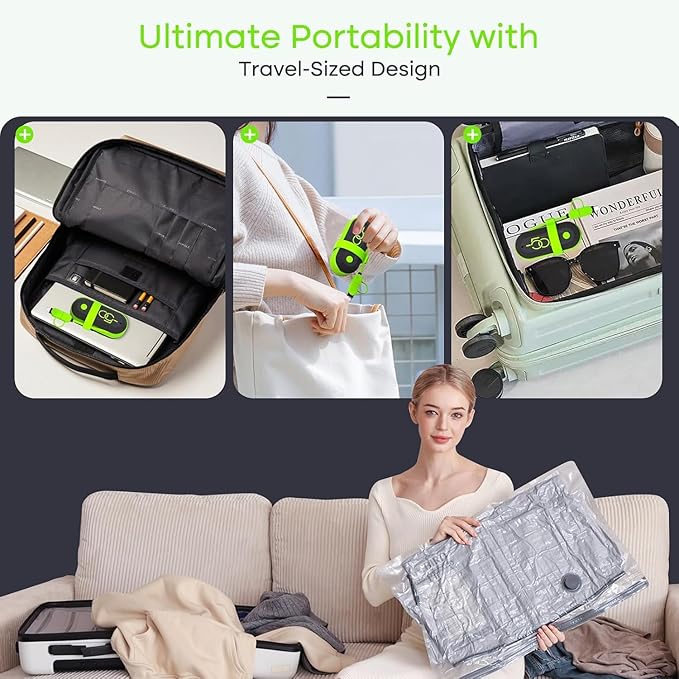 Vacbird Vacuum Bags for Travel with USB Electric Pump, 15 Pack Carry-on Size Compression Packing for Luggage and Suitcase, Space Saver Bags for Clothes and Clothing Travel