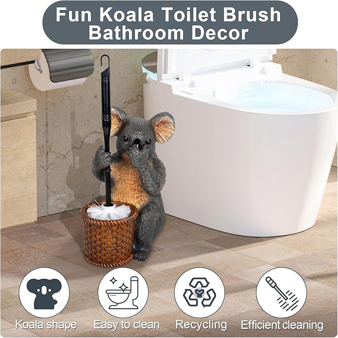 Toilet Brush Holder Set For Bathroom Super Cute Koala Base Solidly Toilet Bowl Brush And Holder Flexible And Durable Style Stylish Toilet Cleaner Brush Saving Storage Space Toilet Brushes For Bathroom