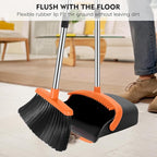Broom and Dustpan Set, 55-in Long Adjustable Handle Broom with Dustpan Combo Set with Dustpans Teeth to Automatically Clean Hair Suitable for Home Kitchen Office Hall Lobby, Large(Black&Orange)
