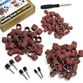 Asieg Tool Sanding Drum Kit 142Pcs 150Grit, 1/2" & 3/8" & 1/4" Diameter Drum Sanding Band with 3.17mm Shank Mandrels for Drill Dremel Rotary Tools Nails Drill