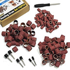 Asieg Tool Sanding Drum Kit 142Pcs 150Grit, 1/2" & 3/8" & 1/4" Diameter Drum Sanding Band with 3.17mm Shank Mandrels for Drill Dremel Rotary Tools Nails Drill