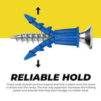 Qualihome Ribbed Plastic Drywall Anchors - Wall Anchors for Drywall - Plastic Screw Anchors for Secure Fastening (Bulk Pack, #10-12 x 1)