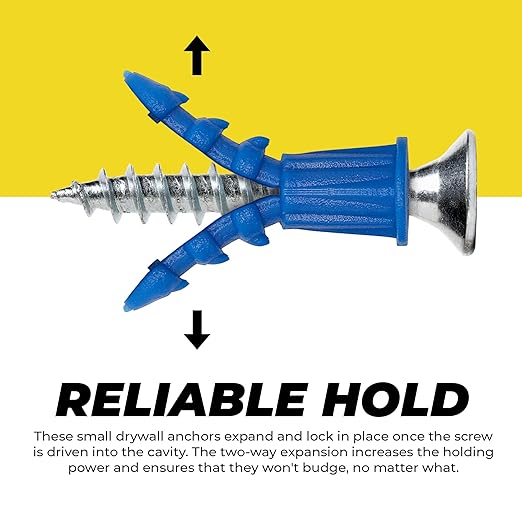 Qualihome Ribbed Plastic Drywall Anchors - Wall Anchors for Drywall - Plastic Screw Anchors for Secure Fastening (Bulk Pack, #10-12 x 1)