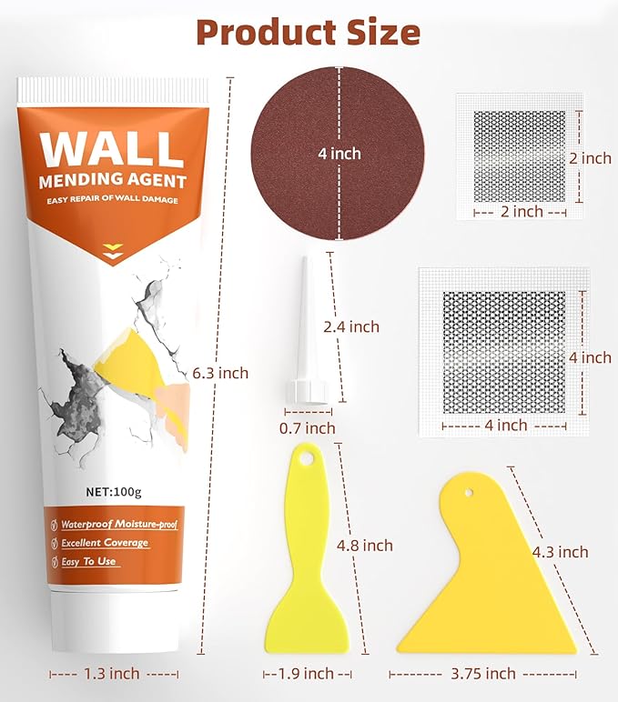 Spackle Wall Repair Kit,Drywall Repair Patch Kit,Simple Small Wall Hole Filler＆Efficient Crack Repair,3 Pack Wall Putty Paste,Plaster Ceiling Repair,Apartment Friendly