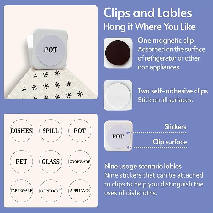 Reusable Paper Towels, 8-Pack Swedish Dishcloths for Kitchen with 3 Clips, Black White, Cotton, 200 Washes