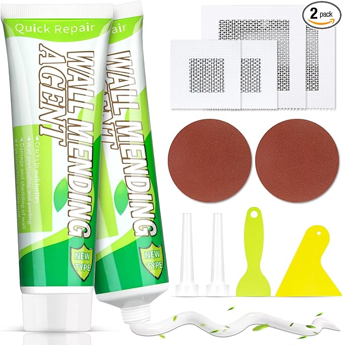 Drywall Repair Kit, 2 Pcs Spackle Wall Repair Patch Kit, Wall Mending Agent Quick and Wall Surface Hole Fill Quick and Easy Solution (2 Pack)