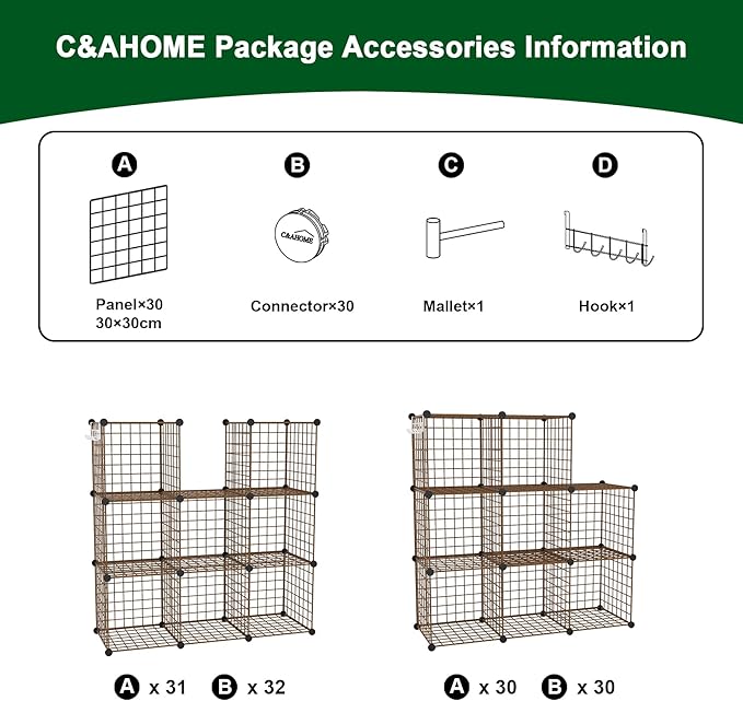 C&AHOME Wire Cube Storage, 8 - Cube Organizer Metal C Grids, Modular Shelves Units, Closet Organizer, Ideal for Home, Office, Living Room, 24.8" L x 12.4" W x 48.4" H, Brown UWCS3008R