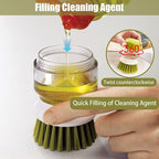 Soap Dispenser Dish Brush, Palm Brush Scrub Brush, with Storage Bracket and Drainage Base, Gray