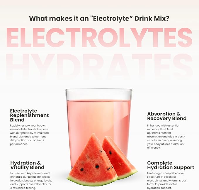 310 Nutrition Sugar Free Electrolytes Powder - Instant Hydration Packets for Daily Fluid Balance - Caffeine-Free Rehydration Drink Mix w/ Vitamins, Low Calorie & Keto Friendly - Watermelon 30 Singles