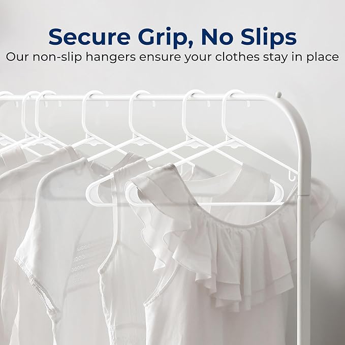SereneLife Plastic Hangers 30 Pack - Space Saving Clothes Hanger - Durable & Strong Closet Organizers and Storage with Built-in Strap Hooks - Essential for Shirts, Pants, Skirts & Coats (White)