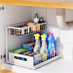 Under Sink Organizer, 2 Tier Under Sink Organizers and Storage Multi-Purpose Under Sink Storage for Bathroom Kitchen (White)