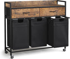 Mondeer Laundry Sorter with 2 Drawers, 150L with Pull-Out Removable Laundry Bags, Laundry Hamper Baskets with 3 Section and Wheels, Rustic Brown and Black